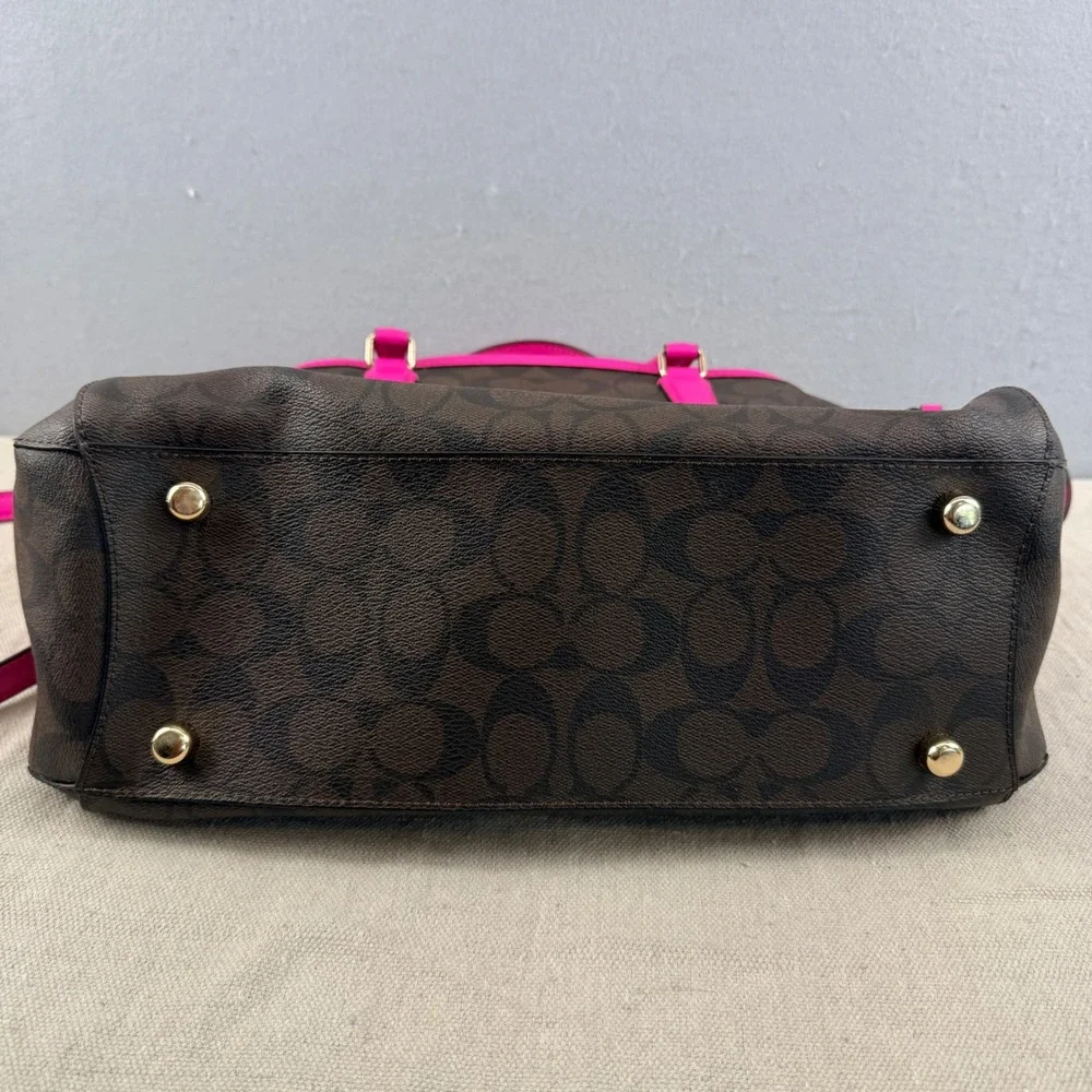 Coach Margot Carryall Signature Brown Canvas Bright Pink Trim Crossbody Tote Bag - Picture 2 of 12